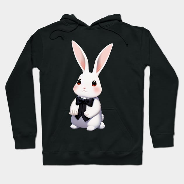 Cute Bunny Rabbit Wearing Black Ribbon Hoodie by BAYFAIRE